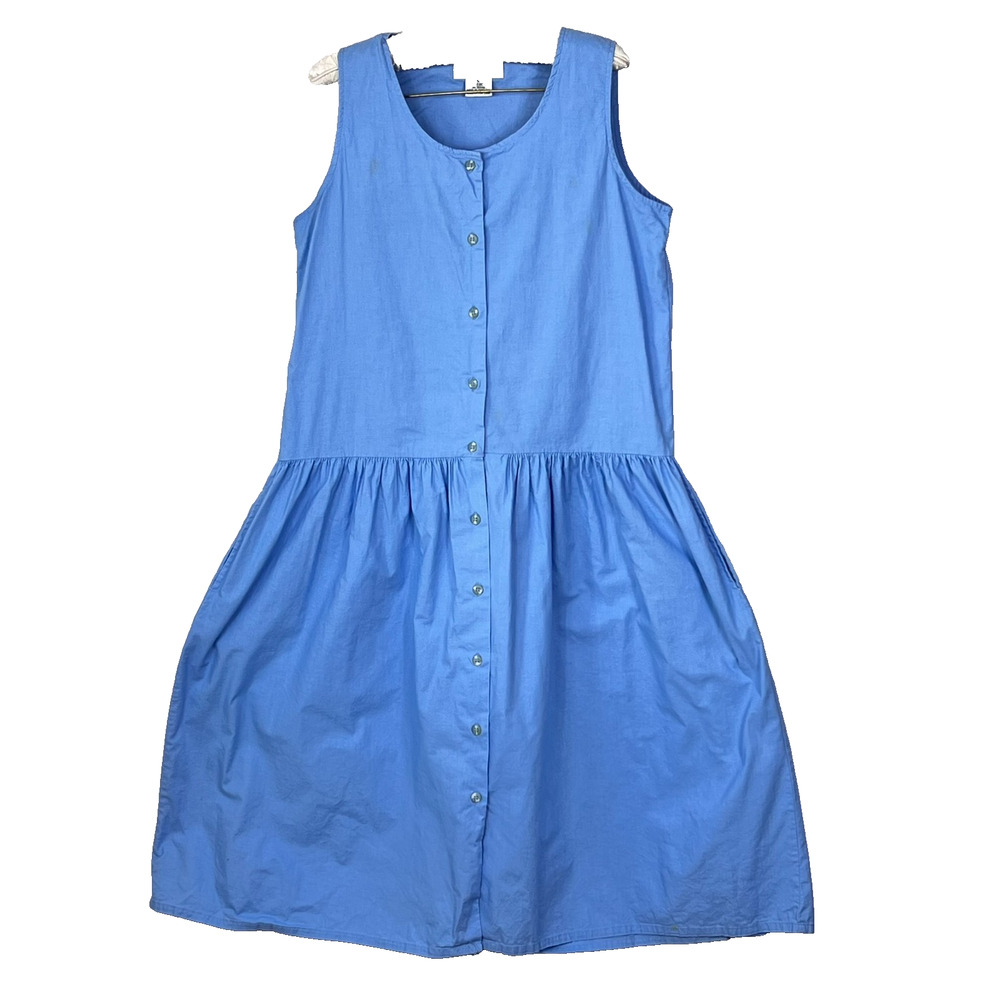 Vintage Honors Intimates Blue Midi Jumper Dress Women's L Sleeveless Button-up